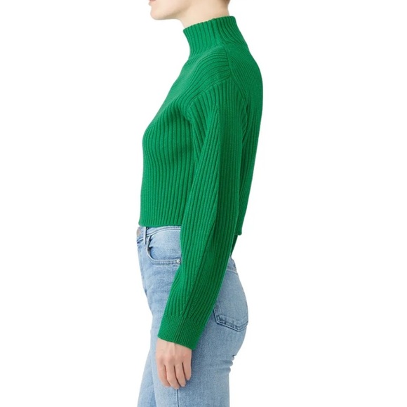 TIBI Green Rib Wool Pullover Sweater S – 100% Wool Cropped Fit - Picture 3 of 4